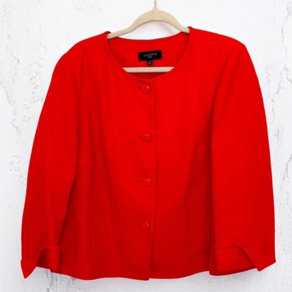 Talbots Bold Orange Peplum Linen Blazer Size 16W
